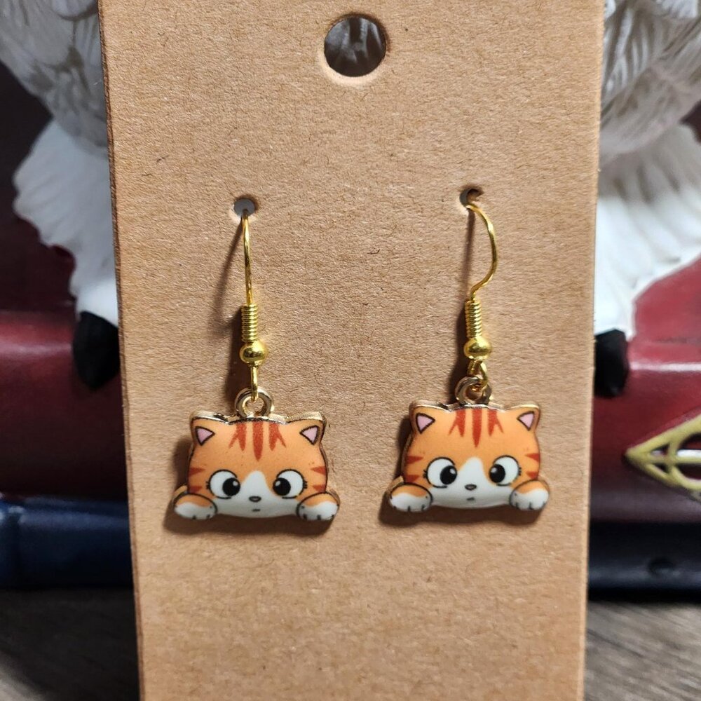 Cute Orange Cat Book Earrings